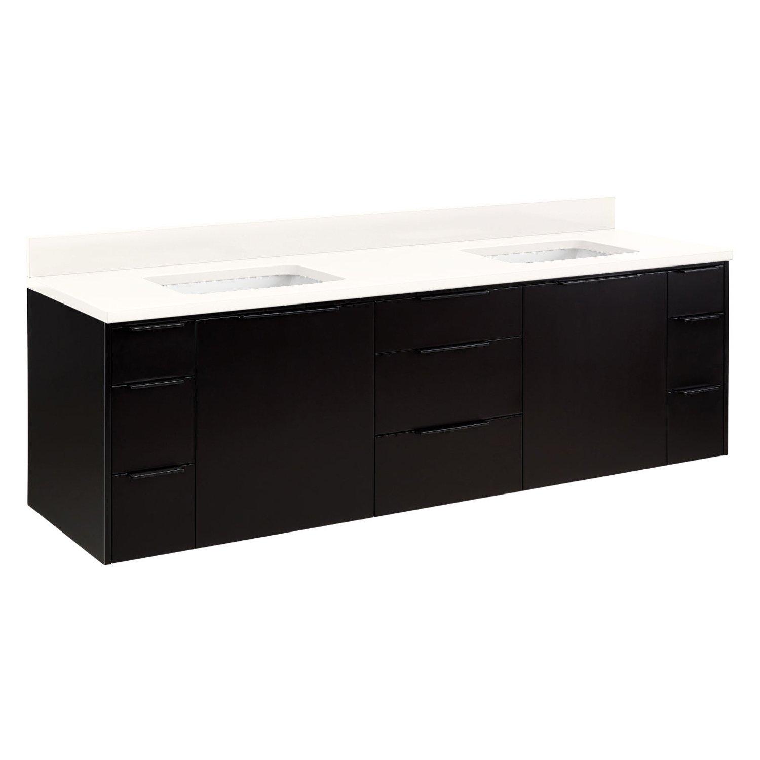 72" Dita Wall-Mount Double Vanity with Rect Undermount Sinks - Black