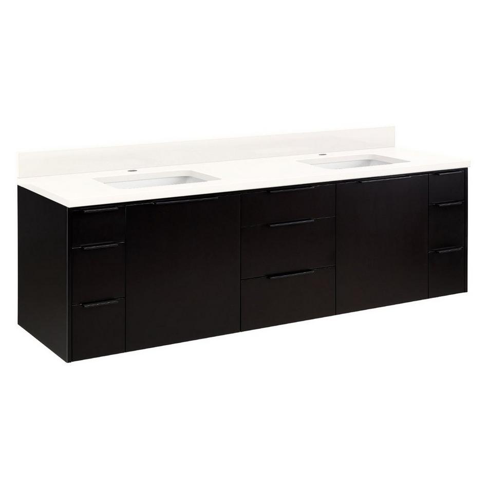 72" Dita Wall-Mount Double Vanity with Rect Undermount Sinks - Black-Arctic White Single Faucet Hole, , large image number 0