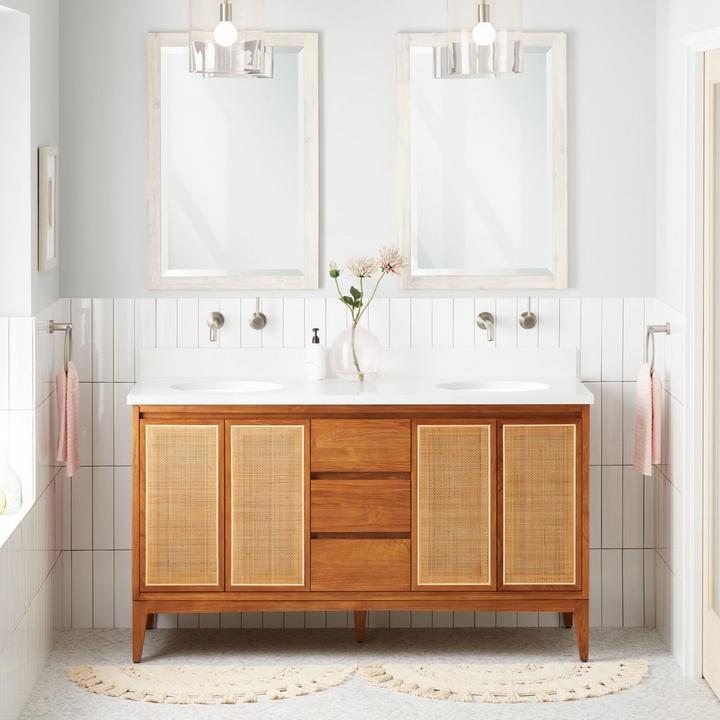 60" Simien Teak Double Vanity with Rectangular Undermount Sinks