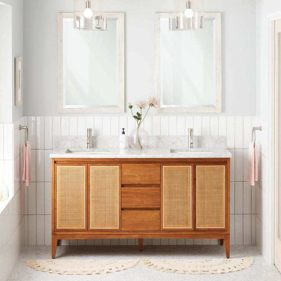 60" Simien Teak Double Vanity with Rectangular Undermount Sinks - Teak, , large image number 2
