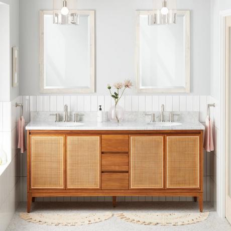72" Simien Teak Double Vanity with Undermount Sinks - Natural Teak