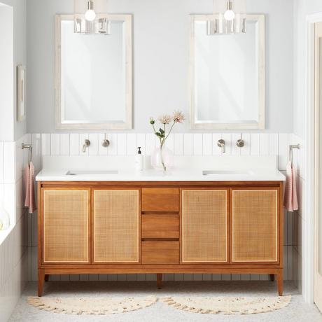 72" Simien Teak Double Vanity with Rectangular Undermount Sinks - Teak