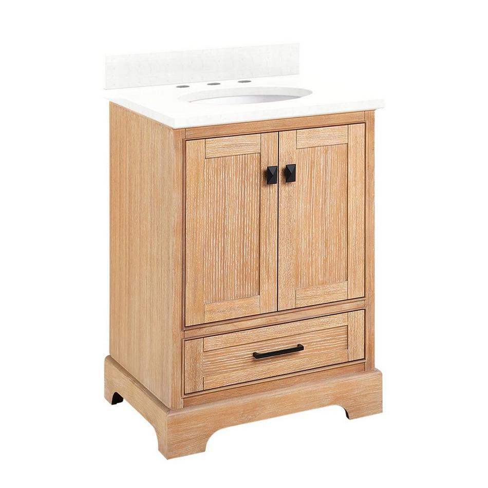 24" Quen Vanity With Undermount Sink - Driftwood Brown - Feathered White Quartz Widespread, , large image number 0