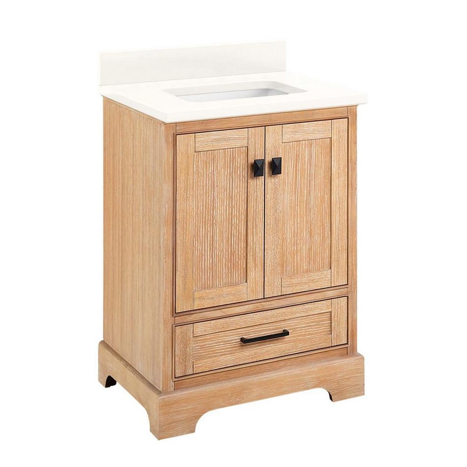 24" Quen Vanity With Rectangular Undermount Sink-Driftwood Brown-Arctic White Quartz No Faucet Holes, , large image number 1