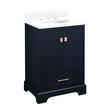 24" Quen Vanity With Undermount Sink - Midnight Navy Blue - Feathered White Quartz Widespread, , large image number 0