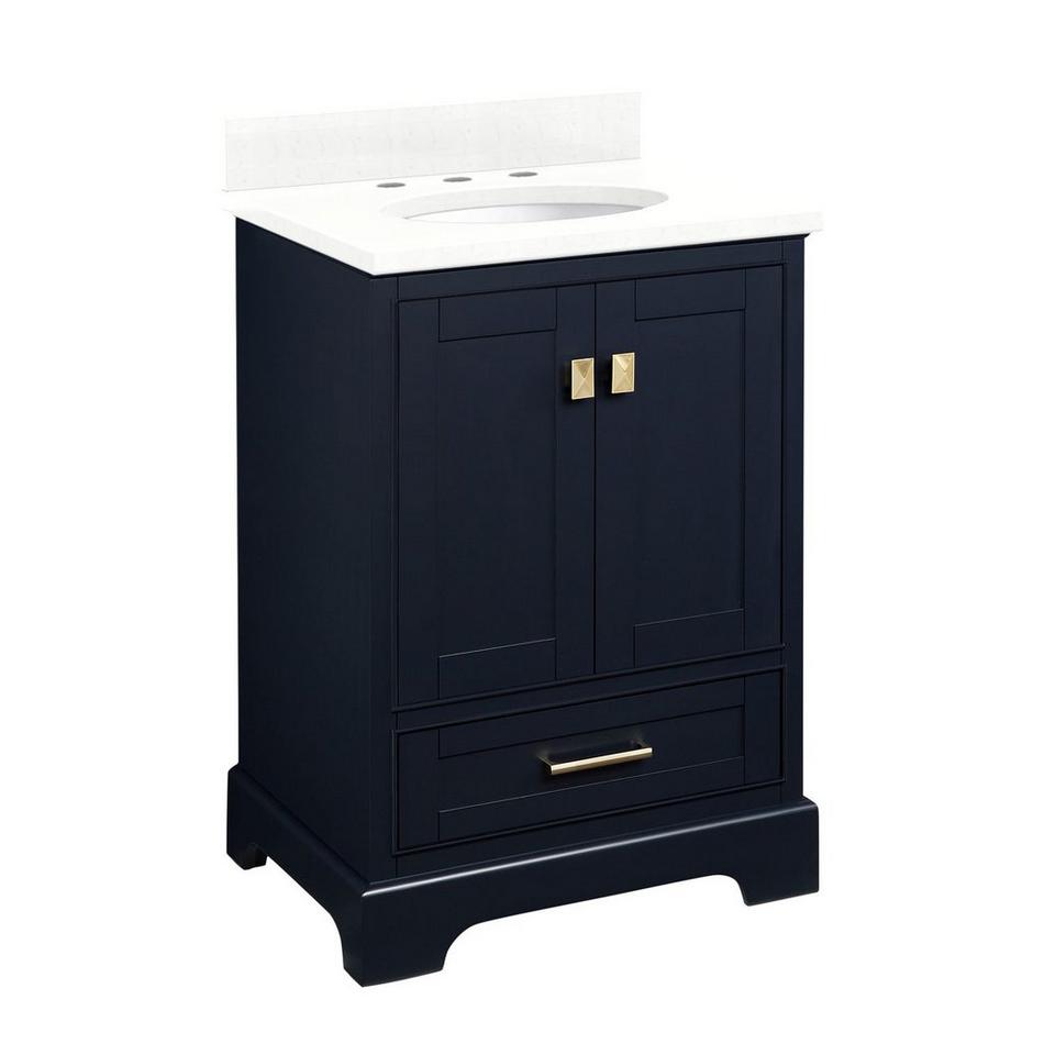 24" Quen Vanity With Undermount Sink - Midnight Navy Blue - Feathered White Quartz Widespread, , large image number 0