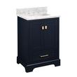 24" Quen Vanity With Rectangular Undermount Sink - Midnight Navy Blue - Carrara Marble Widespread, , large image number 1