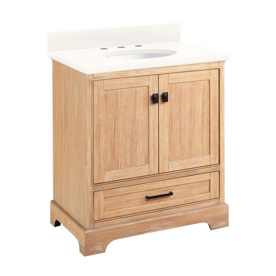 30" Quen Vanity With Undermount Sink - Driftwood Brown - Arctic White Quartz Widespread, , large image number 0