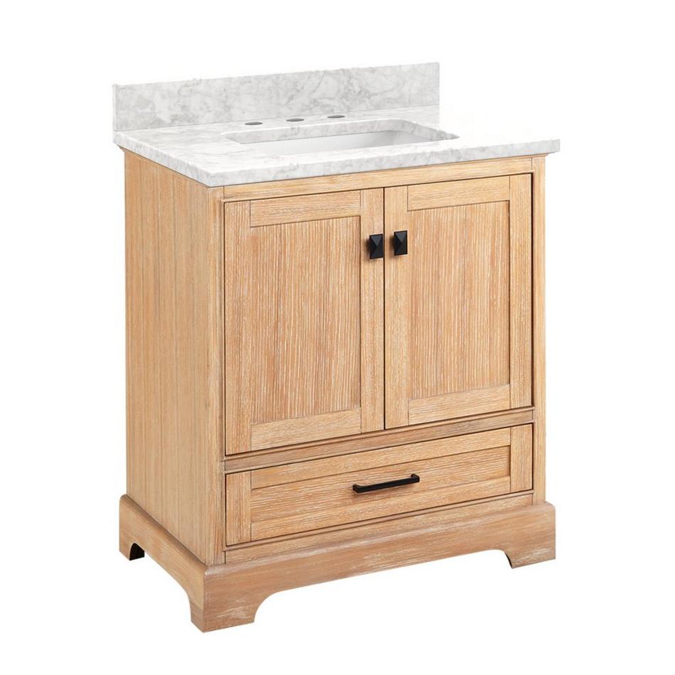 30" Quen Vanity With Rectangular Undermount Sink - Driftwood Brown - Carrara Marble Widespread, , large image number 1