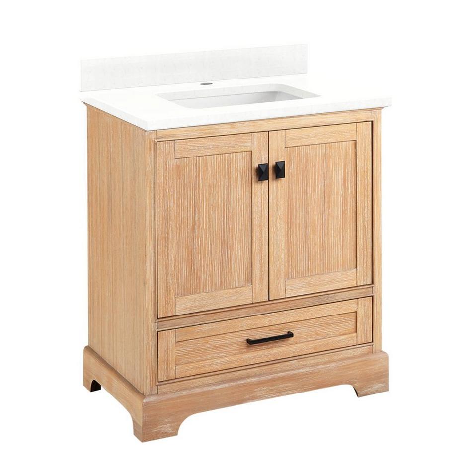 30" Quen Vanity With Rectangular Undermount Sink -Driftwood Brown-Feathered White Quartz Single Hole, , large image number 0