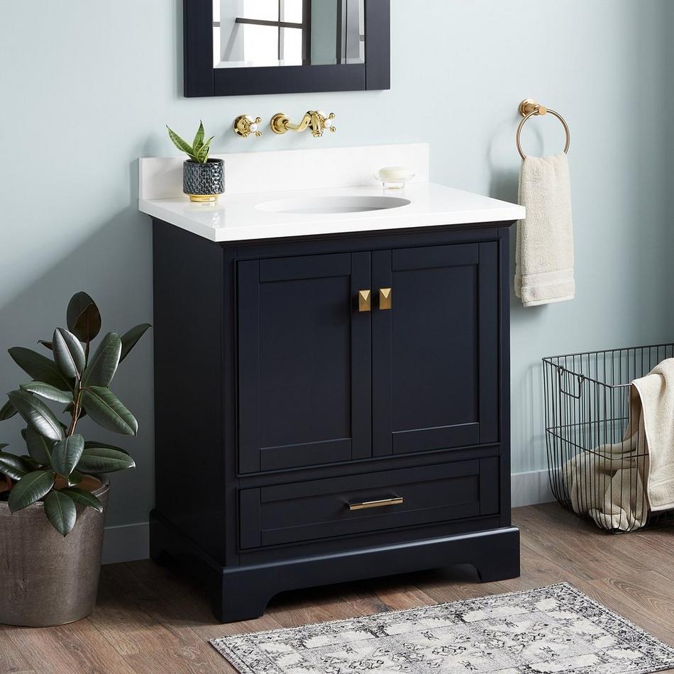 30" Quen Vanity With Undermount Sink - Midnight Navy Blue - Arctic White Quartz No Faucet Holes, , large image number 0