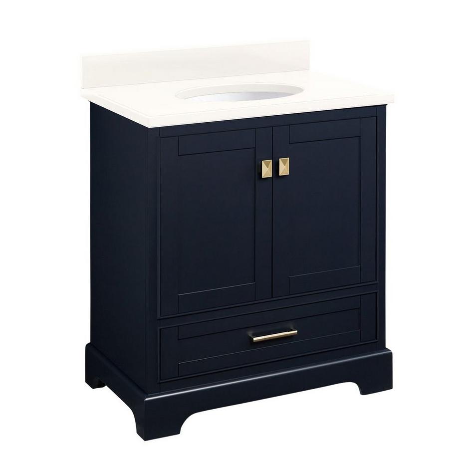 30" Quen Vanity With Undermount Sink - Midnight Navy Blue - Arctic White Quartz No Faucet Holes, , large image number 1
