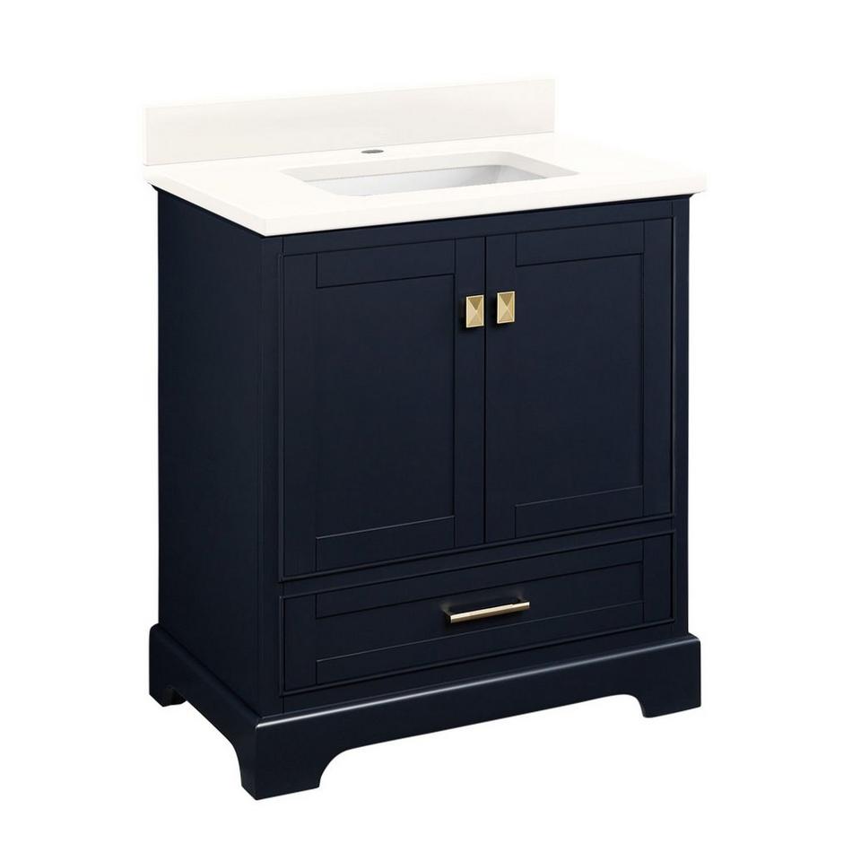 30" Quen Vanity With Rect Undermount Sink - Midnight Navy Blue - Arctic White Quartz Single Hole, , large image number 0