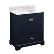 30" Quen Vanity With Rect Undermount Sink - Midnight Navy Blue - Carrara Marble No Faucet Holes, , large image number 0