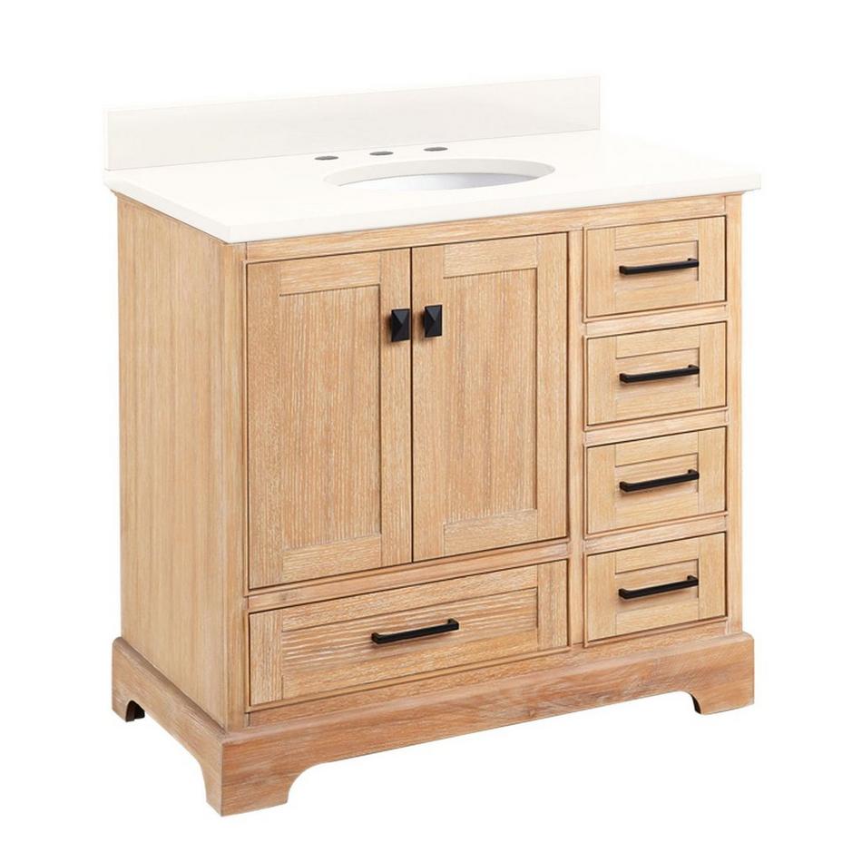 36" Quen Vanity With Undermount Sink - Driftwood Brown - Arctic White Quartz Widespread, , large image number 0