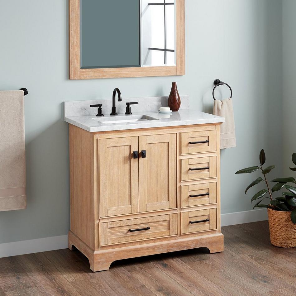 36" quen vanity with left offset rectangular undermount sink - driftwood  brown