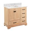 36" Quen Vanity With Left Offset Rect Undermount Sink - Driftwood Brown - Carrara Marble Widespread, , large image number 1