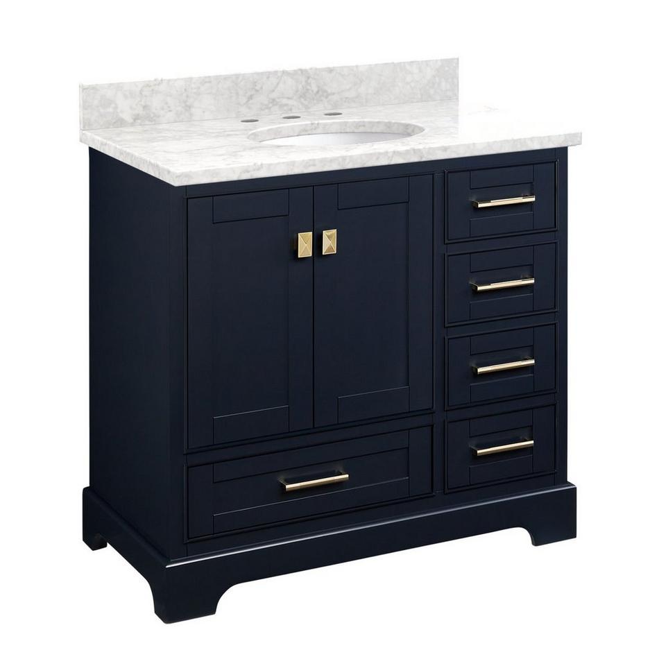 36" Quen Vanity With Undermount Sink - Midnight Navy Blue - Carrara Marble Widespread, , large image number 1