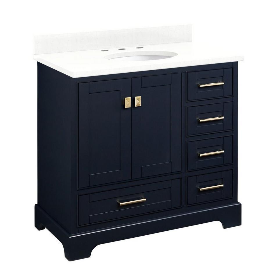 36" Quen Vanity With Undermount Sink - Midnight Navy Blue - Feathered White Quartz Widespread, , large image number 0