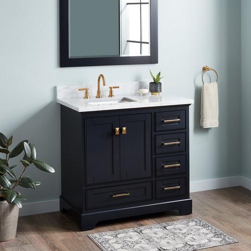 36" Quen Vanity With Left Offset - Midnight Navy Blue