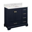 36" Quen Vanity With Left Offset Rect Undermount Sink - Midnight Navy Blue-Carrara Marble Widespread, , large image number 1