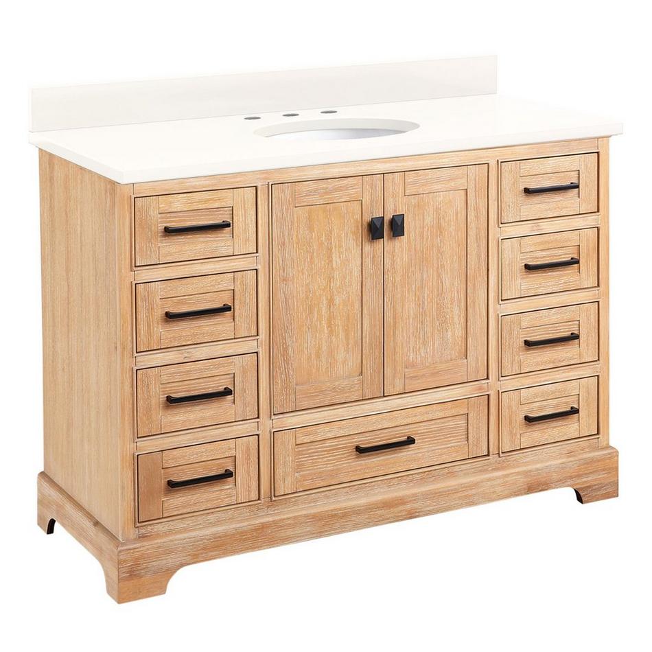 48" Quen Vanity With Undermount Sink - Driftwood Brown - Arctic White Quartz Widespread, , large image number 0