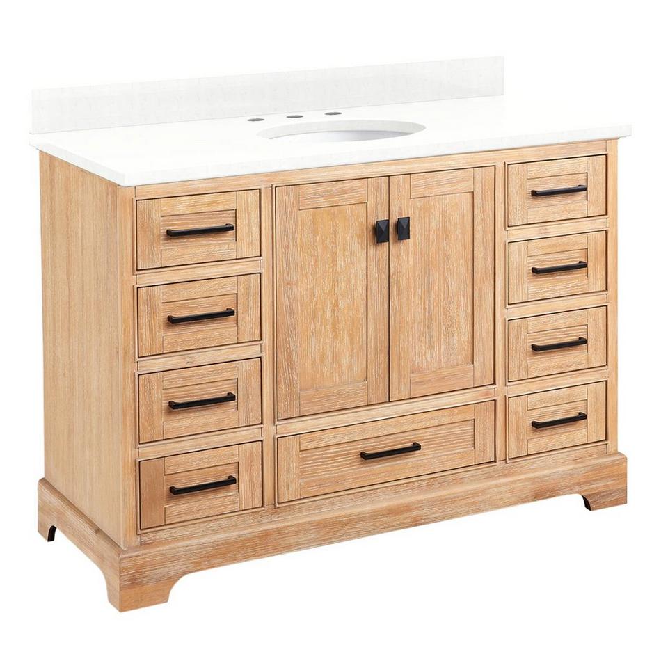 48" Quen Vanity With Undermount Sink - Driftwood Brown - Feathered White Quartz Widespread, , large image number 0