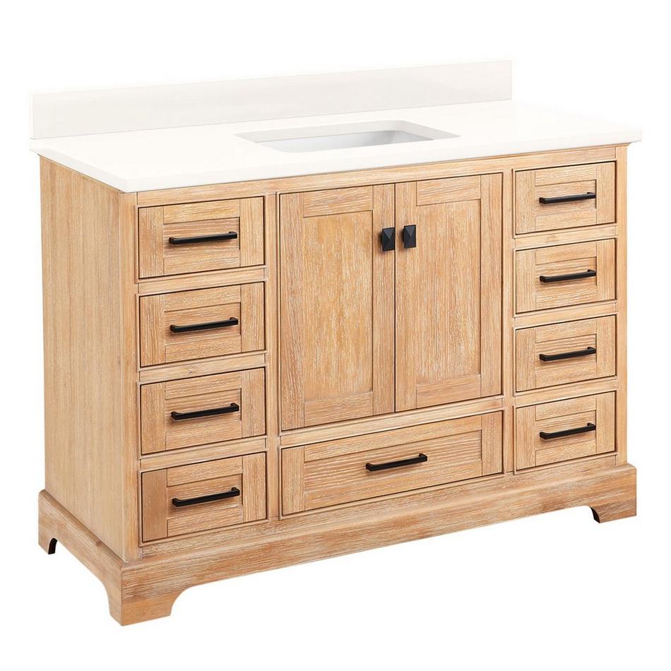 48" Quen Vanity With Rectangular Undermount Sink-Driftwood Brown-Arctic White Quartz No Faucet Holes, , large image number 1