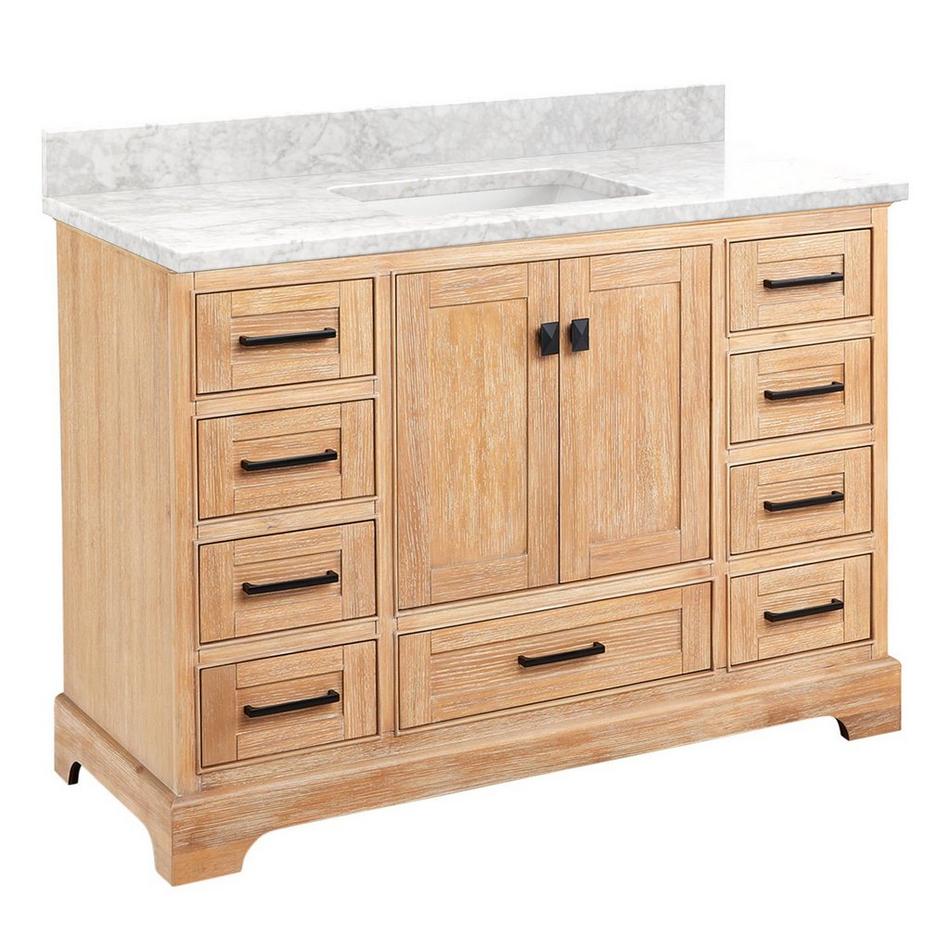 48" Quen Vanity With Rectangular Undermount Sink - Driftwood Brown - Carrara Marble No Faucet Holes, , large image number 0