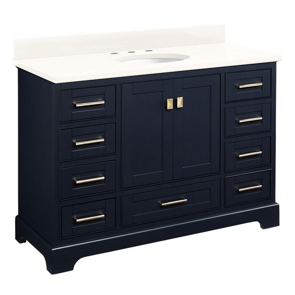 48" Quen Vanity With Undermount Sink - Midnight Navy Blue - Arctic White Quartz Widespread, , large image number 0