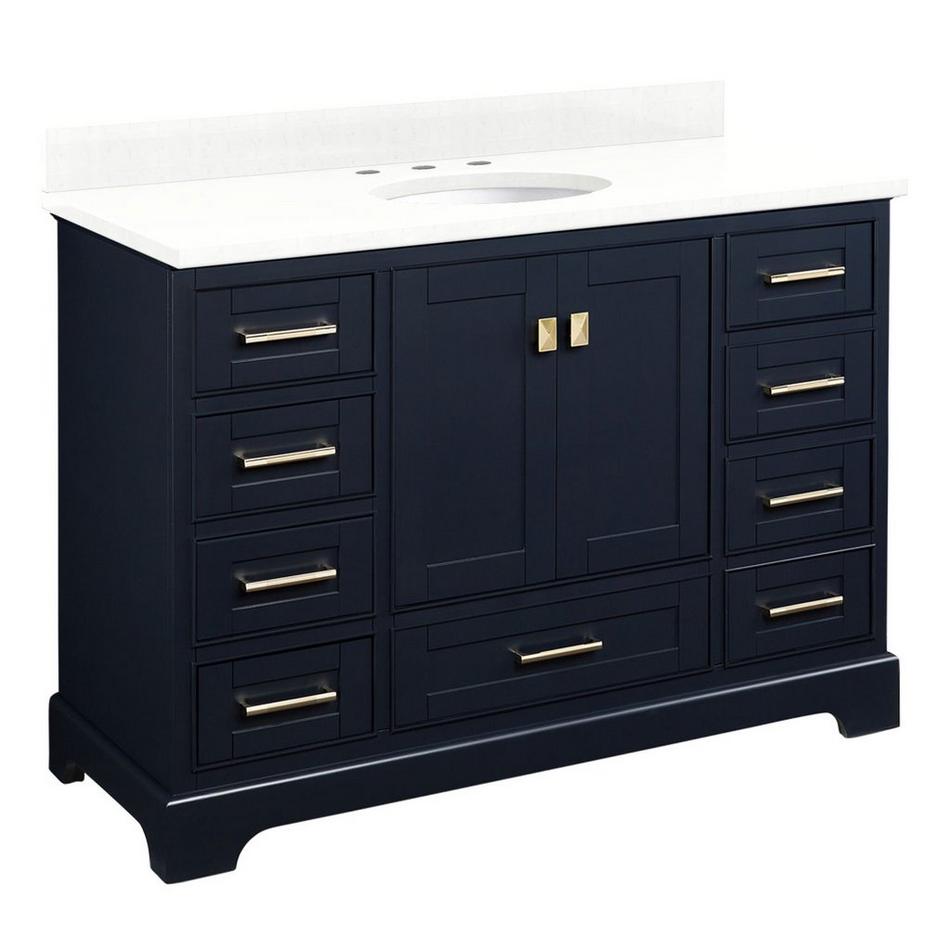 48" Quen Vanity With Undermount Sink - Midnight Navy Blue - Feathered White Quartz Widespread, , large image number 0