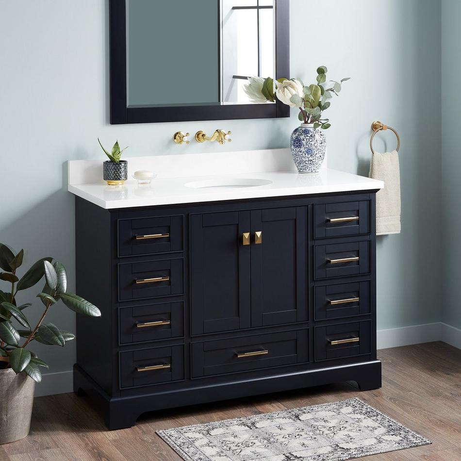 48" Quen Vanity With Undermount Sink - Midnight Navy Blue - Arctic White Quartz No Faucet Holes, , large image number 0