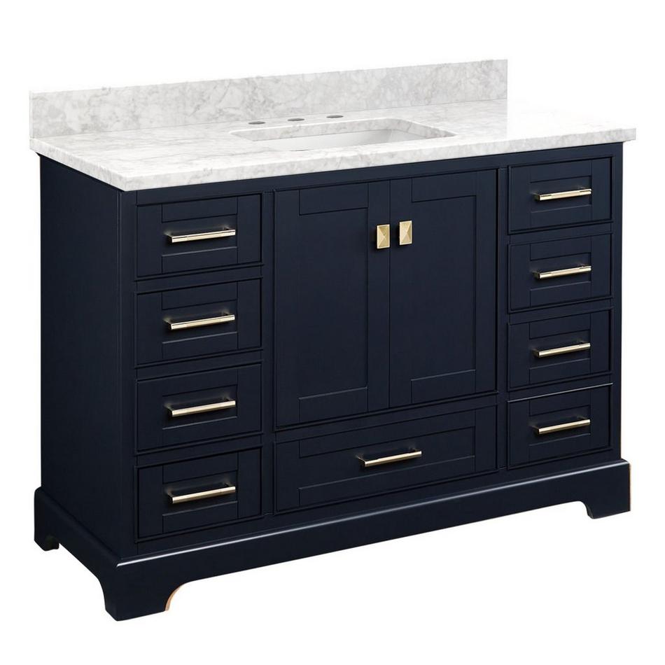 48" Quen Vanity With Rectangular Undermount Sink - Midnight Navy Blue - Carrara Marble Widespread, , large image number 1