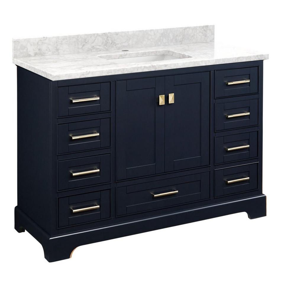 48" Quen Vanity With Rectangular Undermount Sink - Midnight Navy Blue - Carrara Marble Single Hole, , large image number 1