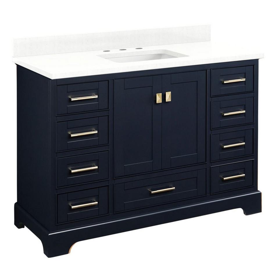 48" Quen Vanity With Rect Undermount Sink - Midnight Navy Blue - Feathered White Quartz Widespread, , large image number 0