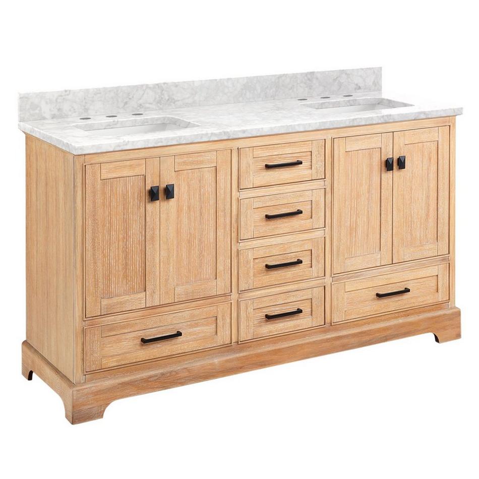 60" Quen Double Vanity With Rectangular Undermount Sinks - Driftwood Brown-Carrara Marble Widespread, , large image number 1