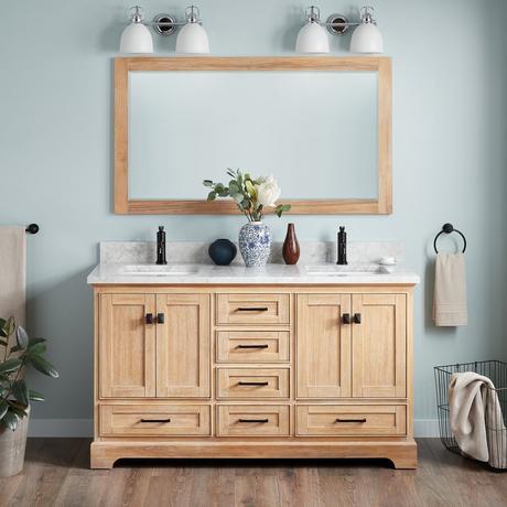 60" Quen Double Vanity With Rectangular Undermount Sinks - Driftwood Brown