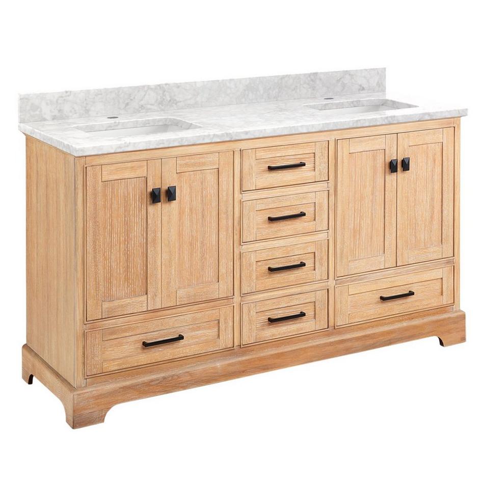 60" Quen Double Vanity With Rectangular Undermount Sinks -Driftwood Brown-Carrara Marble Single Hole, , large image number 1