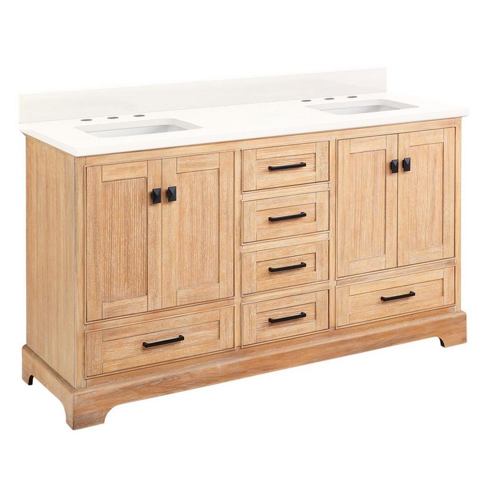 60" Quen Double Vanity With Rect Undermount Sinks - Driftwood Brown - Arctic White Quartz Widespread, , large image number 0