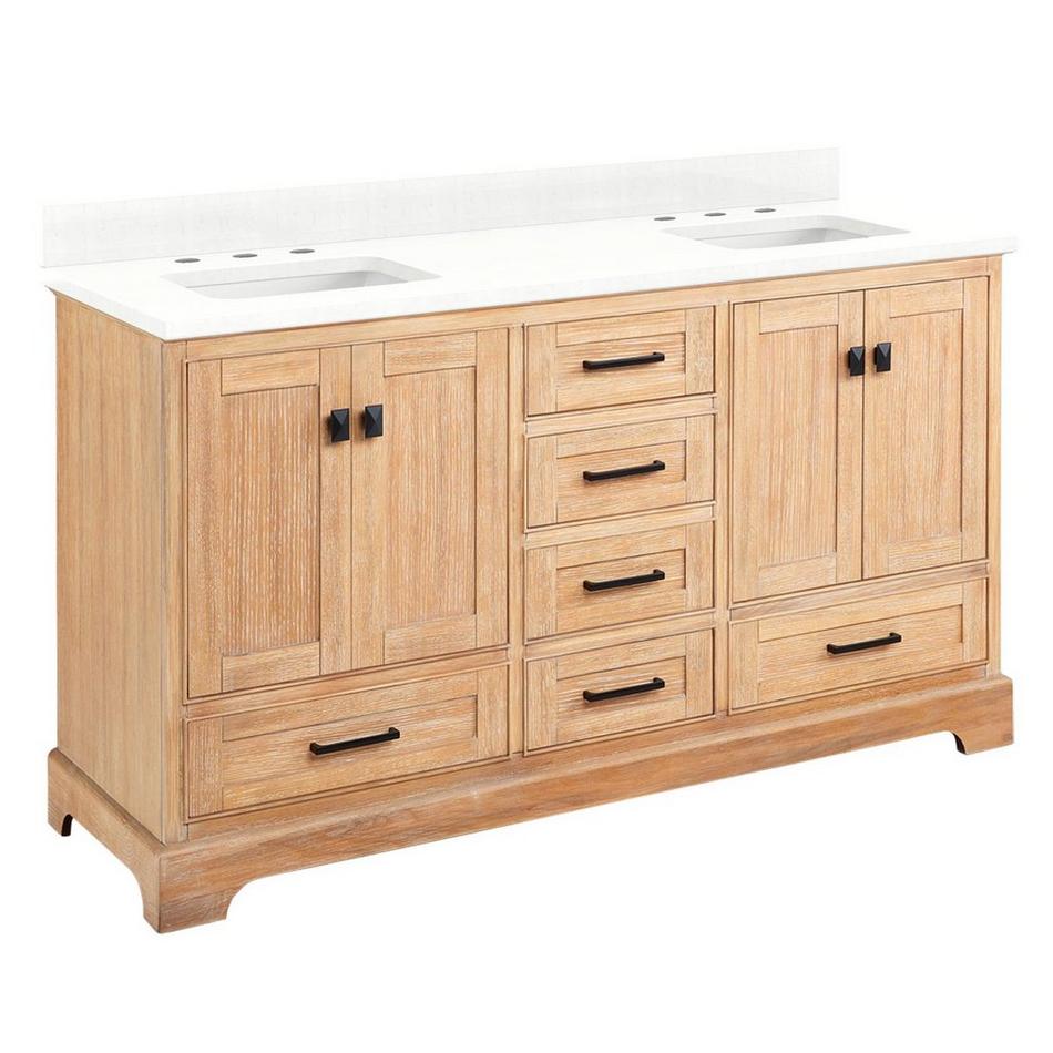 60" Quen Double Vanity With Rect Undermount Sinks -Driftwood Brown-Feathered White Quartz Widespread, , large image number 0