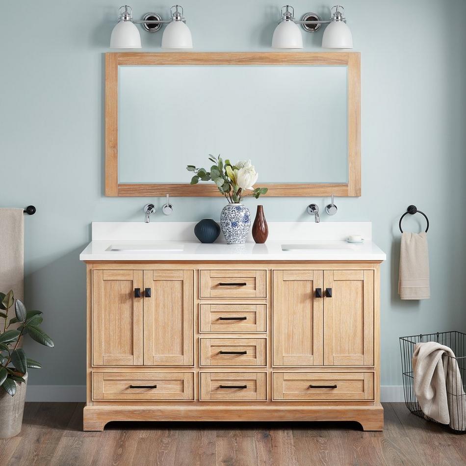 60" Quen Double Vanity With Rectangular Undermount Sinks - Driftwood Brown, , large image number 1