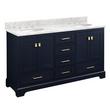 60" Quen Double Vanity With Undermount Sinks - Midnight Navy Blue - Carrara Marble Widespread, , large image number 1