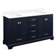 60" Quen Double Vanity With Undermount Sinks - Midnight Navy Blue -Feathered White Quartz Widespread, , large image number 0