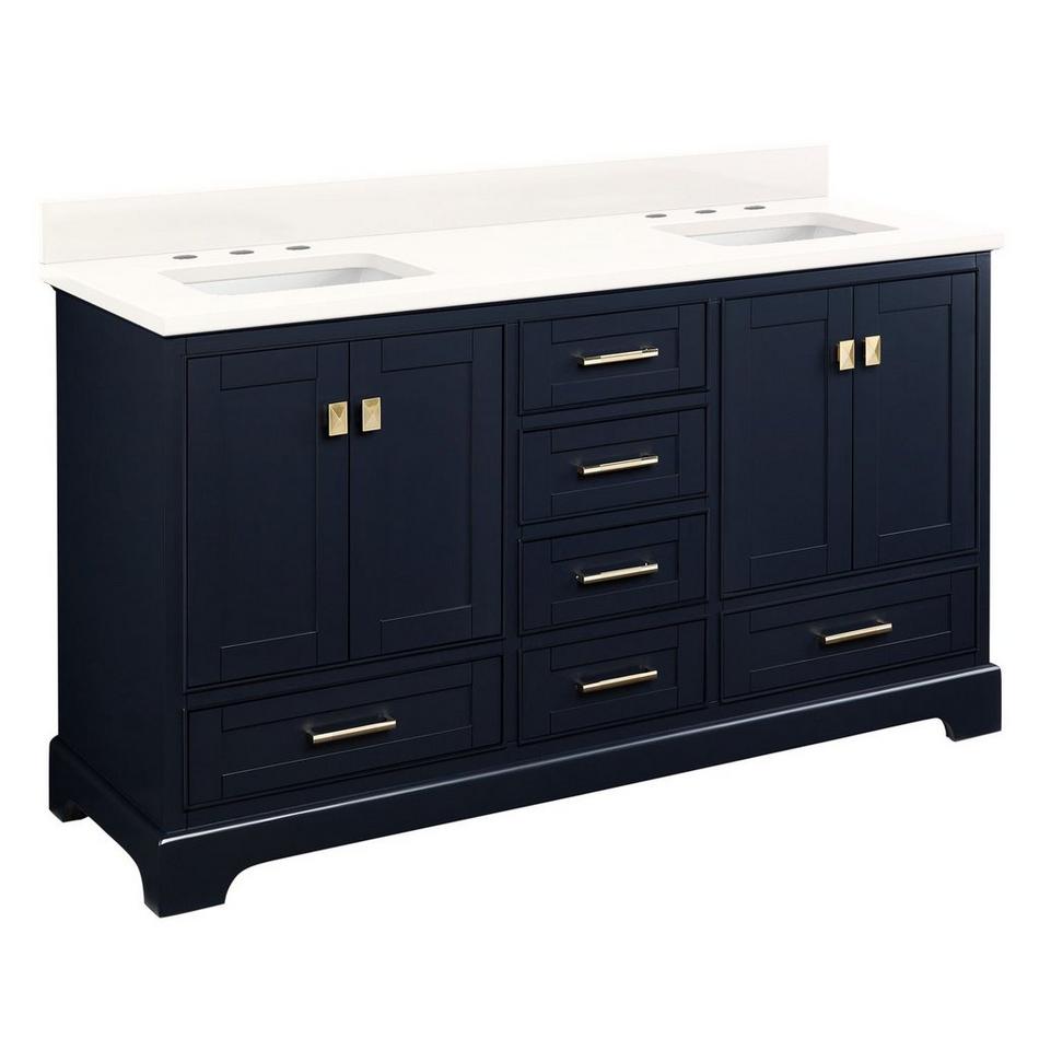60" Quen Double Vanity With Rect Undermount Sinks -Midnight Navy Blue-Arctic White Quartz Widespread, , large image number 0