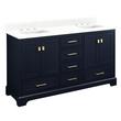 60" Quen Dbl Vanity With Rect Undermount Sinks -Midnight Navy Blue-Feathered White Quartz Widespread, , large image number 0
