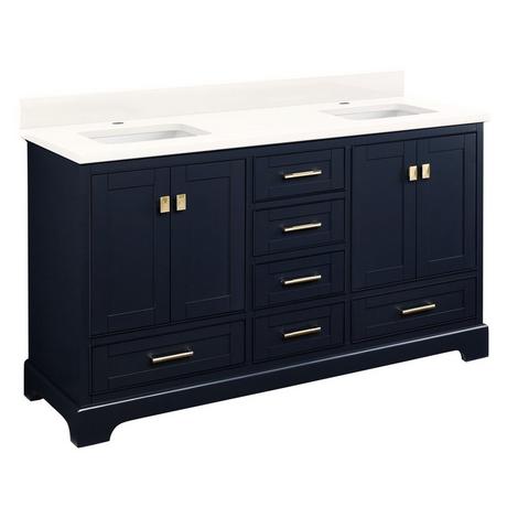 60" Quen Double Vanity With Rectangular Undermount Sinks - Midnight Navy Blue