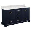 60" Quen Double Vanity With Rect Undermount Sinks -Midnight Navy Blue-Carrara Marble No Faucet Holes, , large image number 0