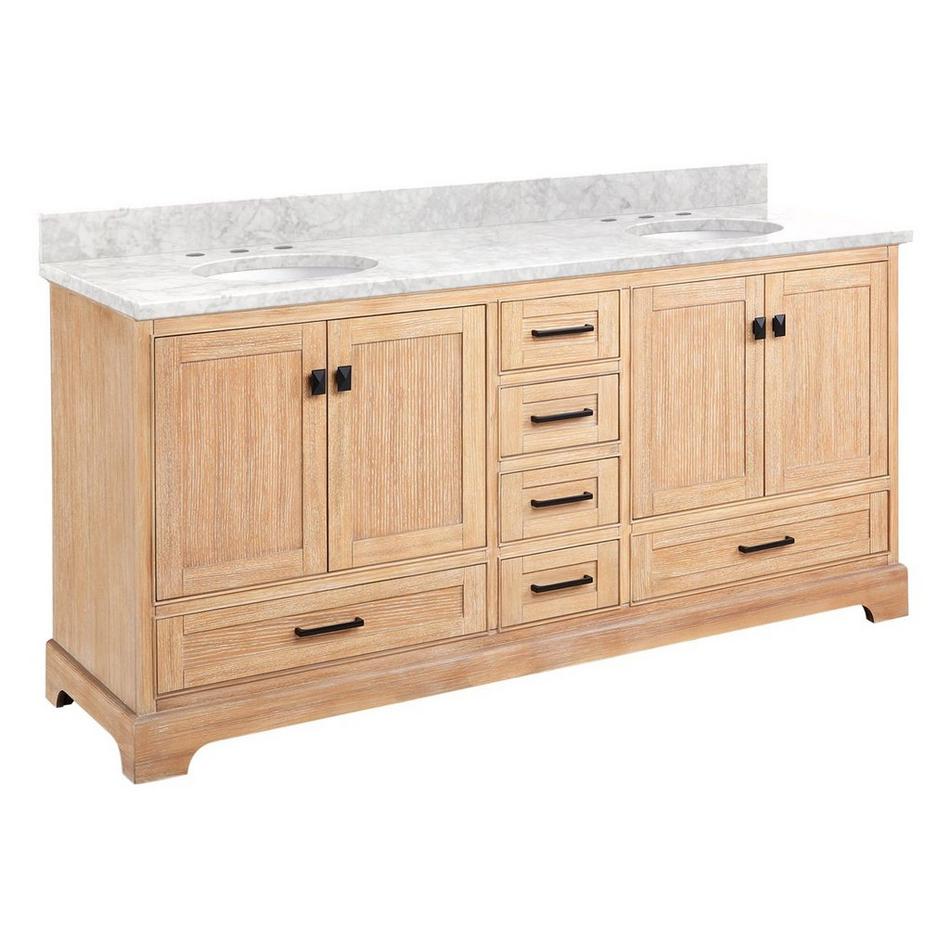 72" Quen Double Vanity With Undermount Sinks - Driftwood Brown - Carrara Marble Widespread, , large image number 1