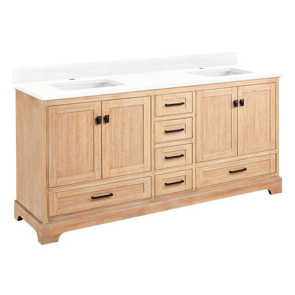 72" Quen Double Vanity With Rect Undermount Sinks-Driftwood Brown-Feathered White Quartz Single Hole, , large image number 0
