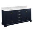 72" Quen Double Vanity With Undermount Sinks - Midnight Navy Blue - Carrara Marble Widespread, , large image number 1
